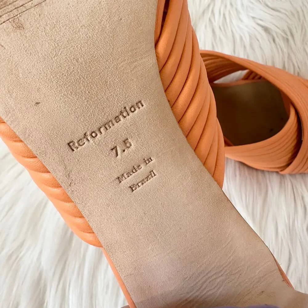 REFORMATION Lila Tubular Heeled Leather Sandals Mules Square Toe Block Heels - Picture 11 of 15
